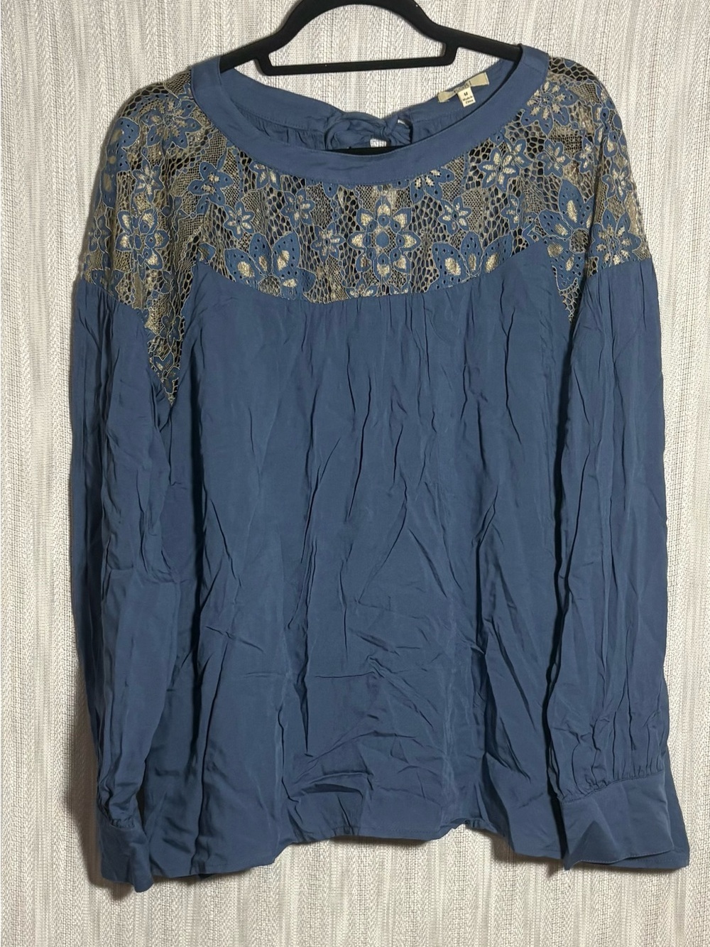 Kori Blue Long Sleeve Top with Lace Yoke